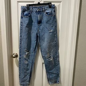 Dark wash high waisted ripped jeans